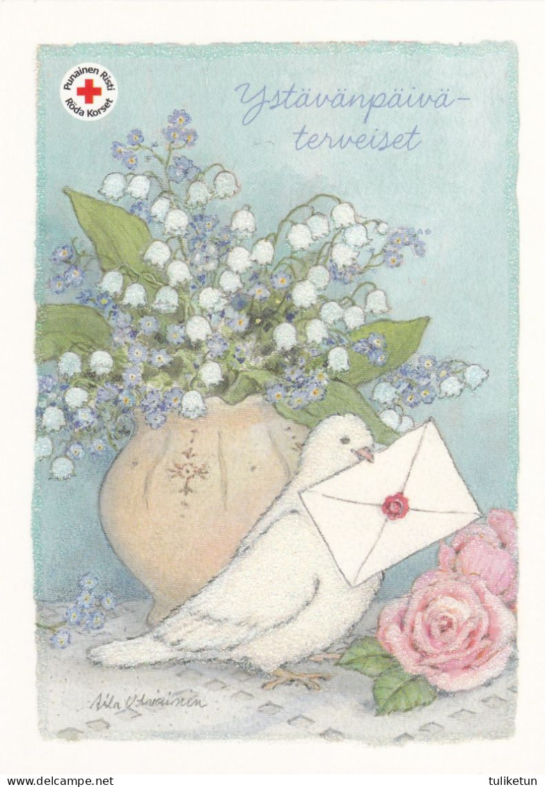 Postal Stationery - Flowers - Roses - Dove Holding An Envelope - Red Cross - Suomi Finland - Postage Paid - Entiers Postaux