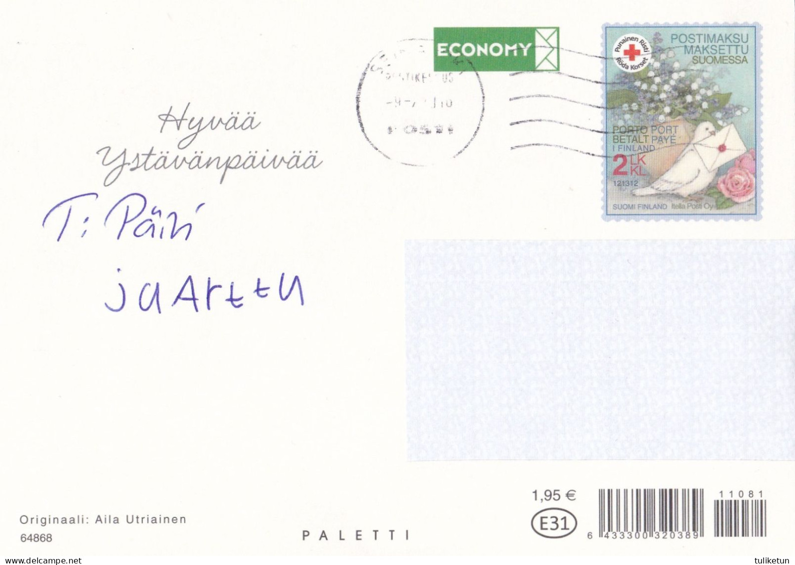 Postal Stationery - Flowers - Roses - Dove Holding An Envelope - Red Cross - Suomi Finland - Postage Paid - Interi Postali