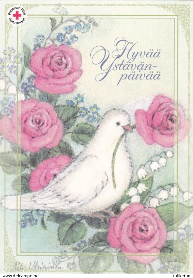 Postal Stationery - Flowers - Roses - Dove Holding Rose - Red Cross - Suomi Finland - Postage Paid - Entiers Postaux