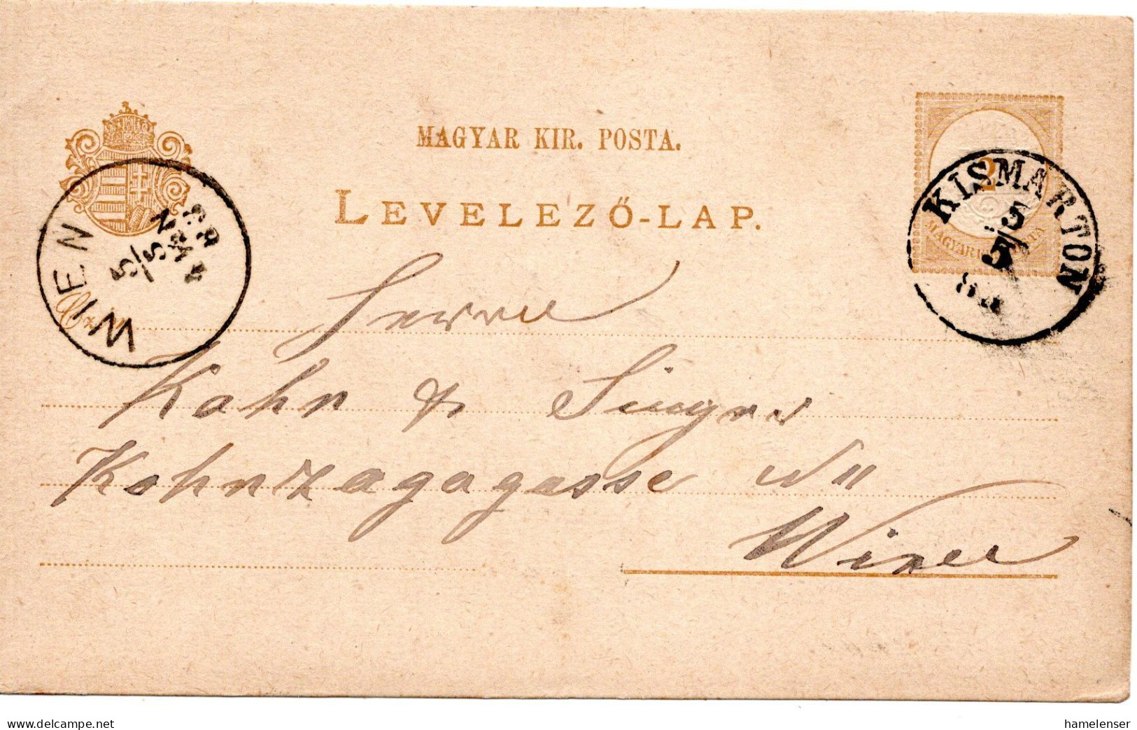 77123 - Ungarn - 1883 - 2Kr GAKte KISMARTON -> WIEN - Briefe U. Dokumente