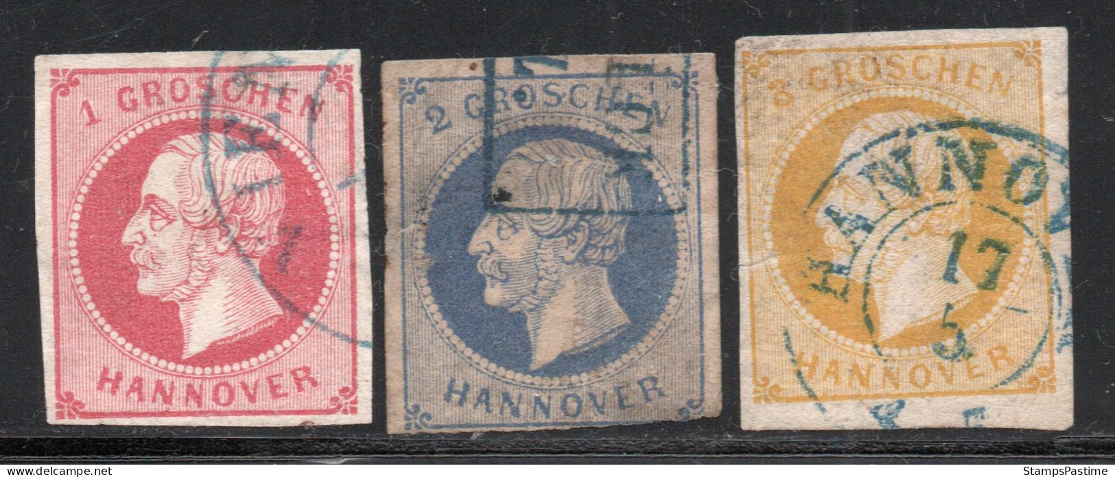 HANOVRE - HANNOVER (ALEMANIA) Serie X 3 Sellos Usados REY GEORGE V Años 1859-61 – Valorizada En Catálogo € 138,00 - Hannover