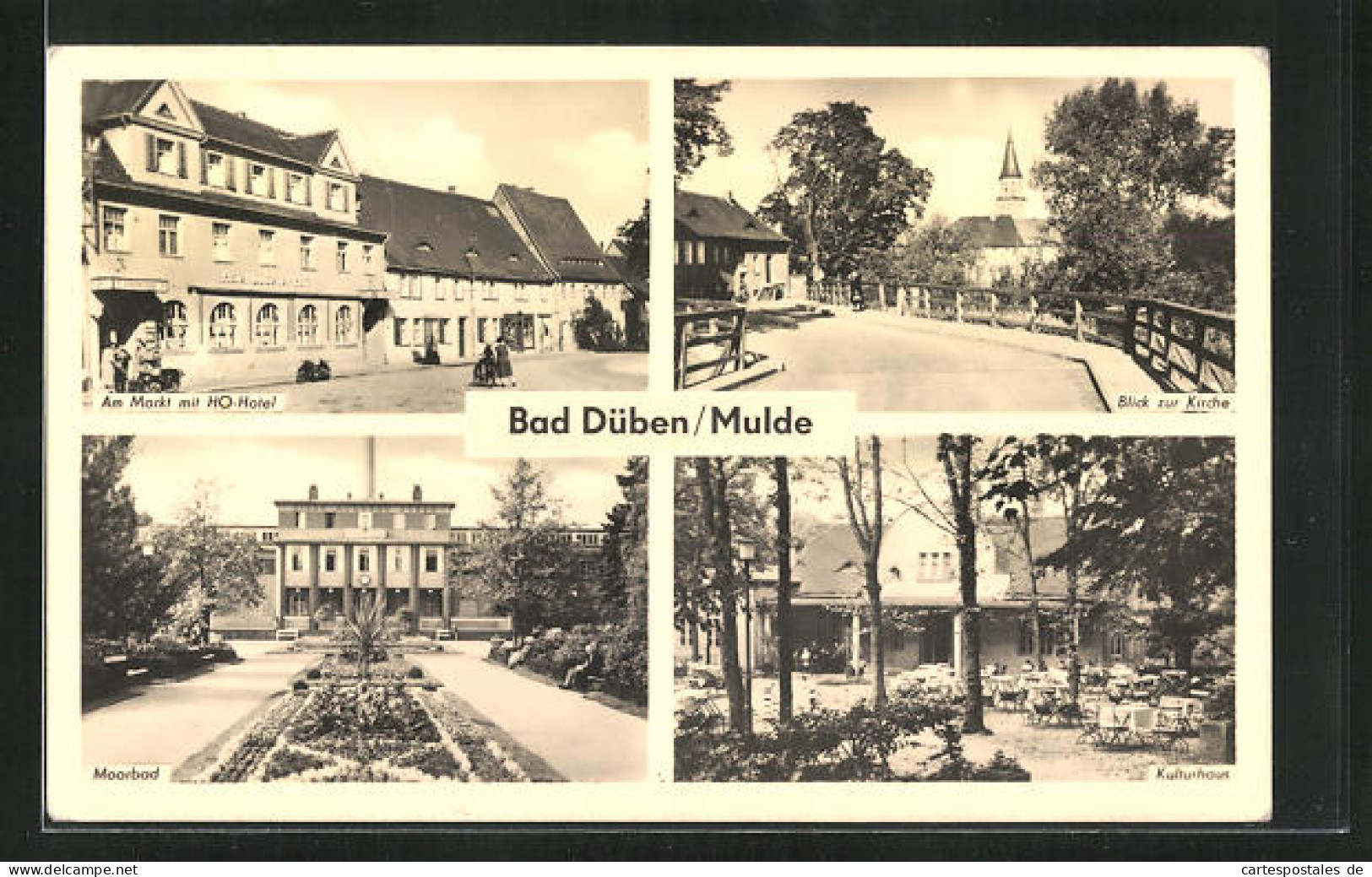 AK Bad Düben /Mulde, Am Markt Mit HO-Hotel, Blick Zur Kirche, Kulturhaus, Moorbad  - Bad Dueben