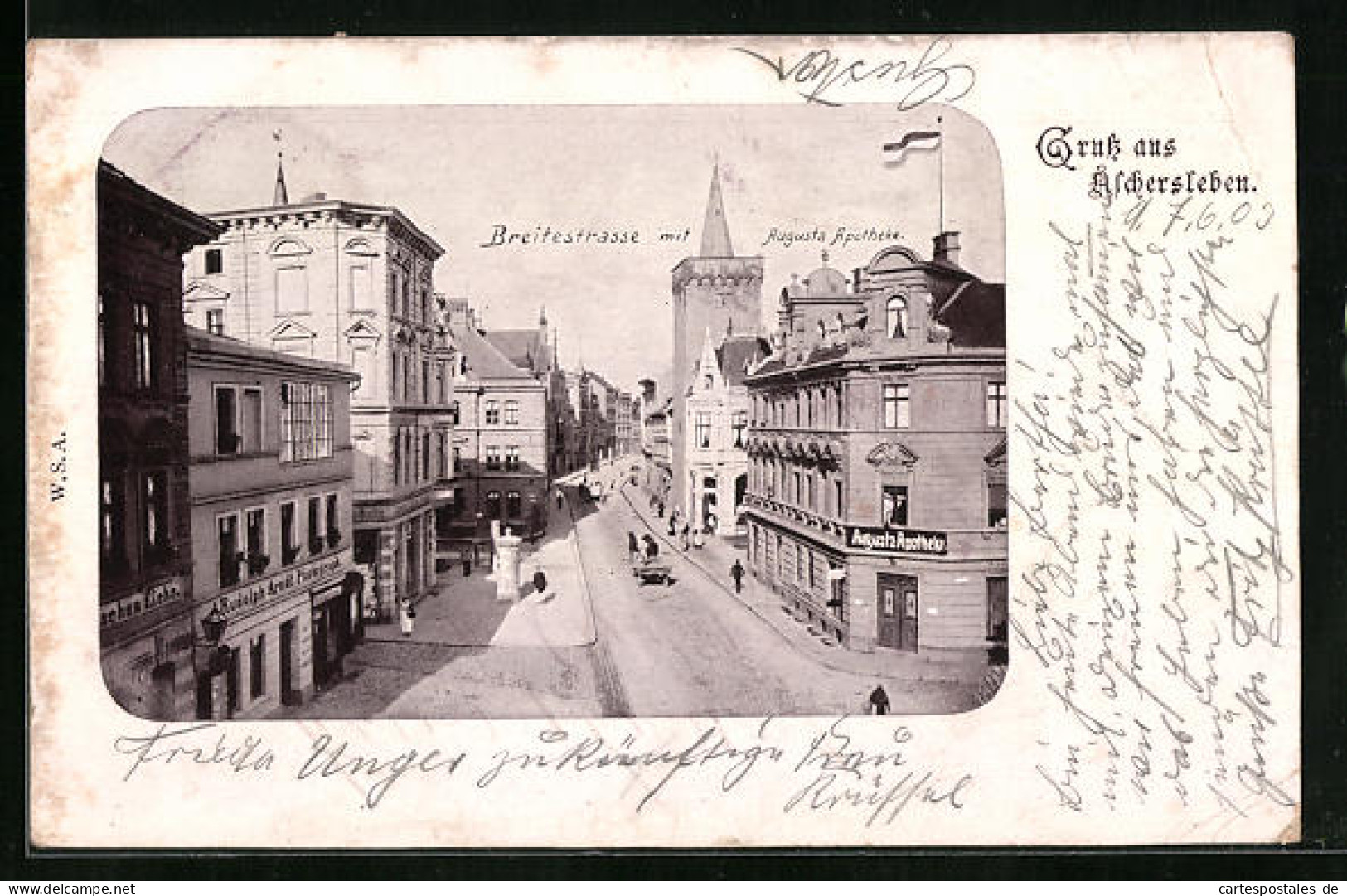 AK Aschersleben, Breitestrasse Mit Augusta Apotheke  - Aschersleben