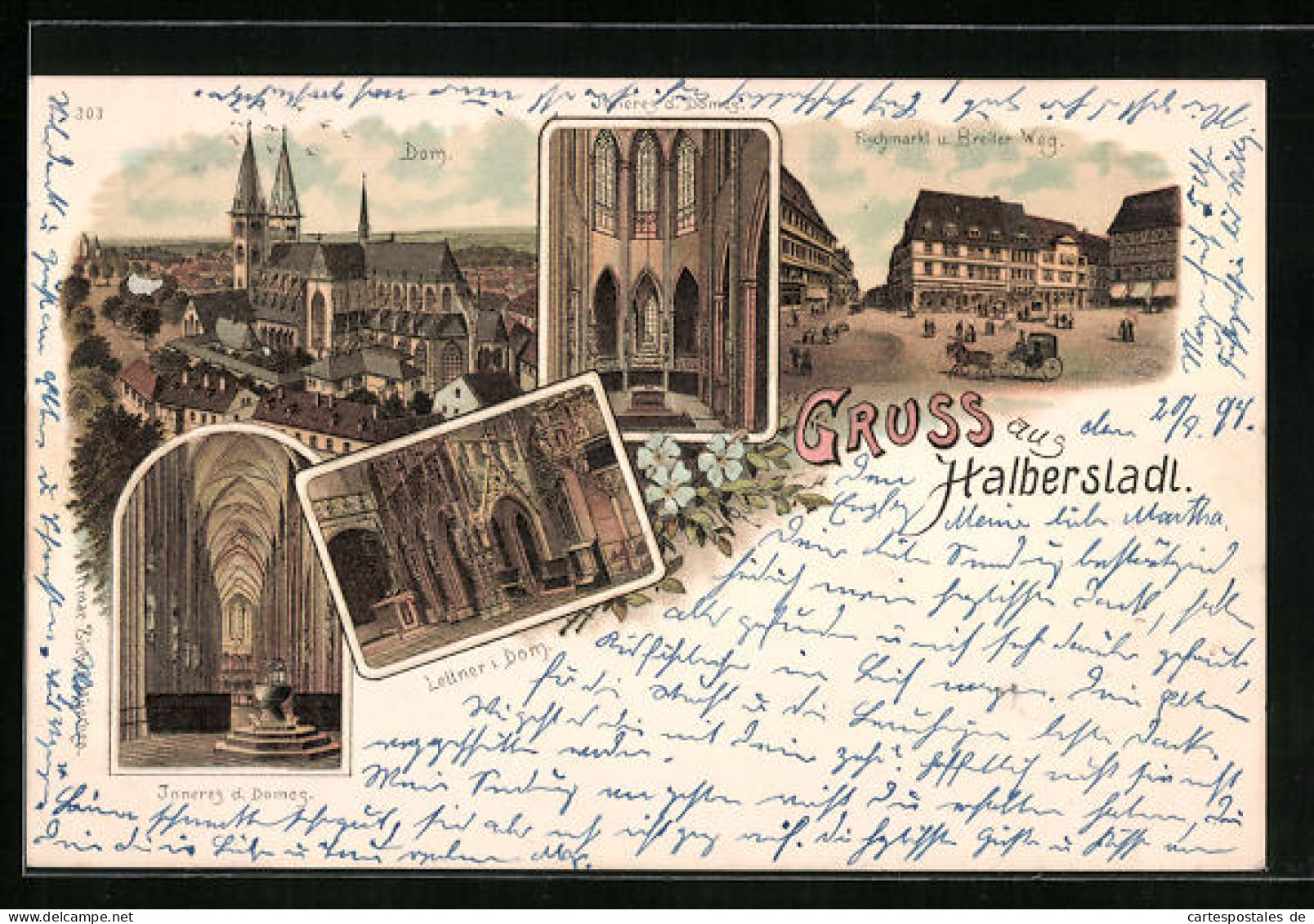 Lithographie Halberstadt, Dom Mit Fischmarkt Und Breiter Weg  - Halberstadt