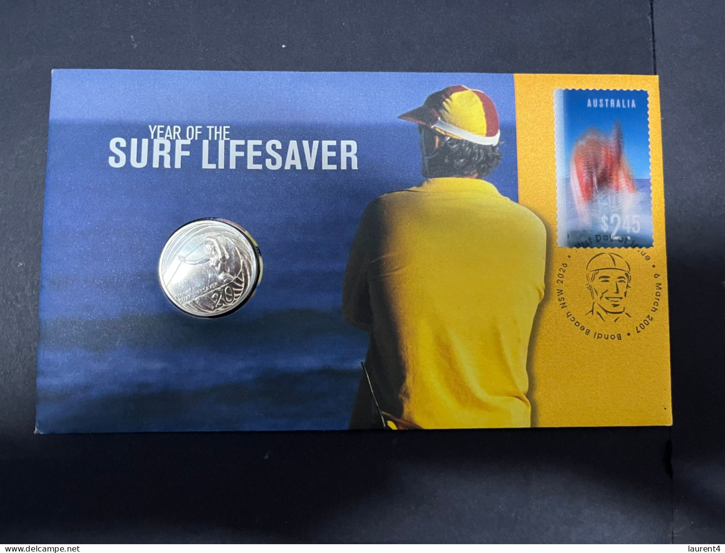9-4-2024 (1 Z 30 A) Australia PNC - Year Of Surf Lifesaver - 2007 (with 3 D Stamp) With 20 Cent Coin - 20 Cents