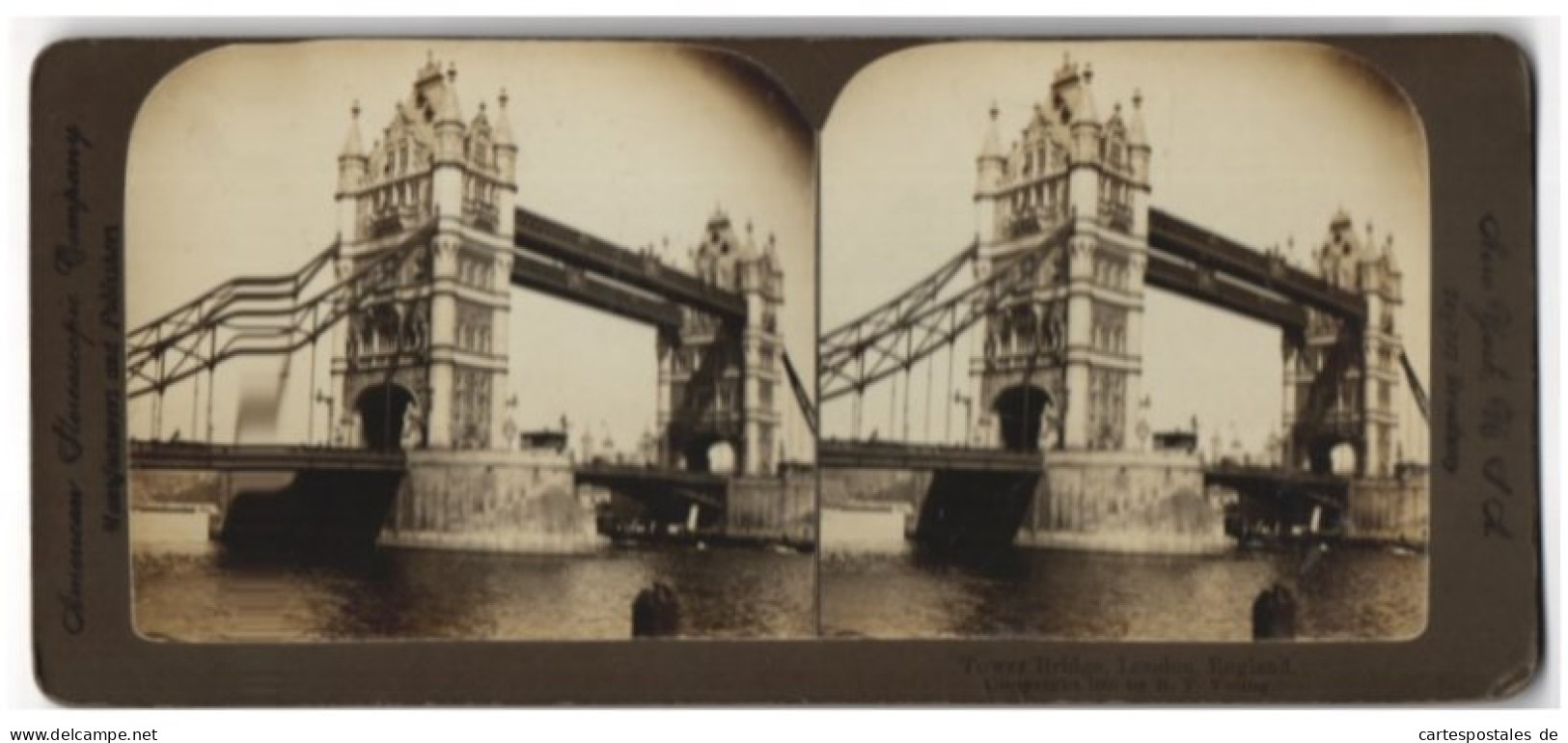 Stereo-Photo American Stereoscopic Co., New York / NY, Ansicht London, Tower Bride Over The Thames  - Photos Stéréoscopiques