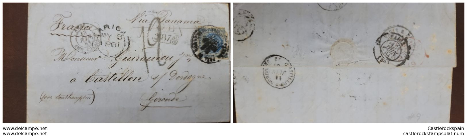 O) 1861 PERU,  BRITISH OFFICE IN ARICA, VIA PANAMA, POR  SOUTHAMPTON,  CIRCULATED TO  GERONCE . FRANCE, TRANSIT PARIS, - Peru