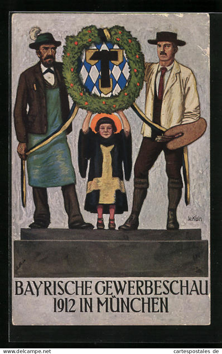 Künstler-AK München, Bayrische Gewerbeschau 1912, Münchner Kindl, Maler Und Brauer  - Esposizioni