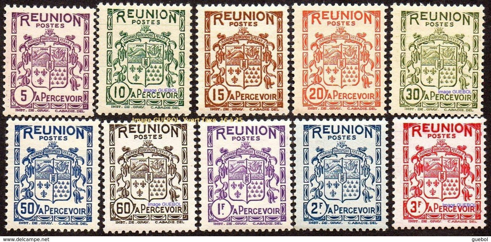 Réunion N° Taxe 16 à 25 ** Armoiries - Les Dix De La Série Du Blason - Postage Due