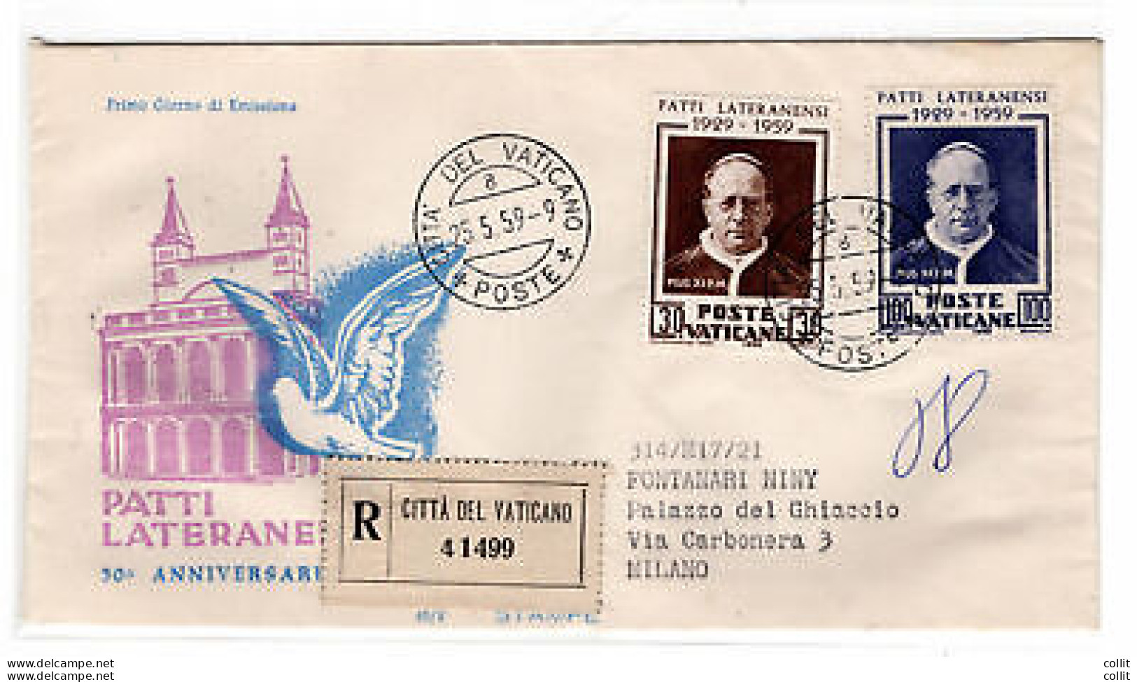 Vaticano FDC Venetia 1959 Patti Lateranensi  Viaggiata Racc. Per L'Italia - FDC