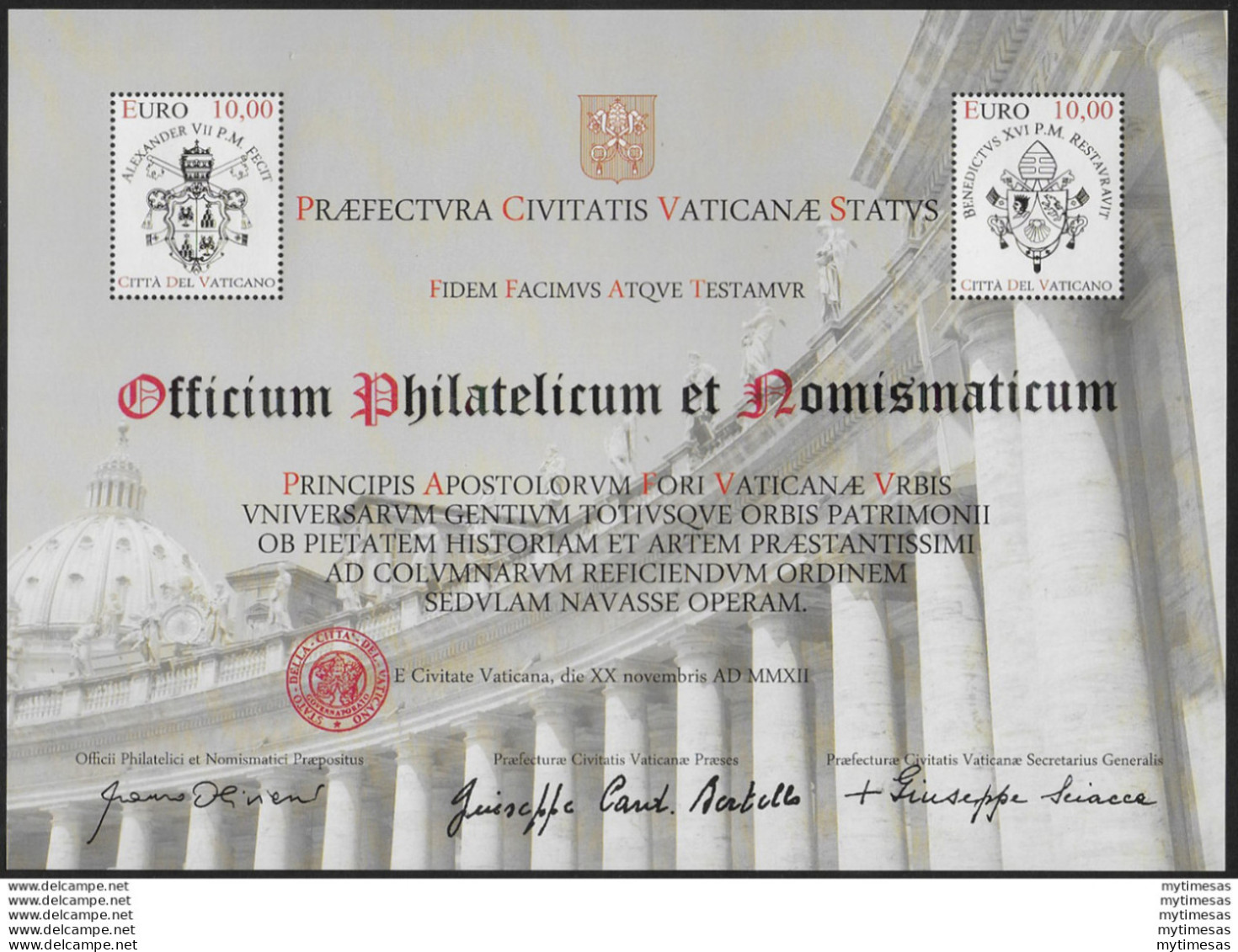 2012 Vaticano Colonnato MS Iniziali Piccole MNH Unificato N. 76Ab - Autres & Non Classés