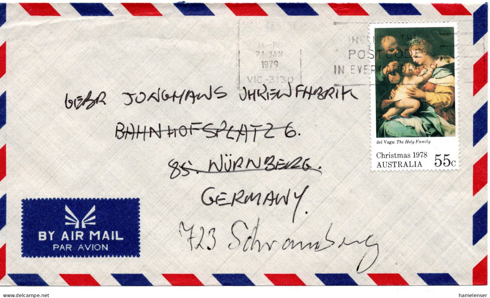 77128 - Australien - 1978 - 55c Weihnachten '78 EF A LpBf MAIL CENTRE VIC 3130 - ... -> Westdeutschland - Covers & Documents