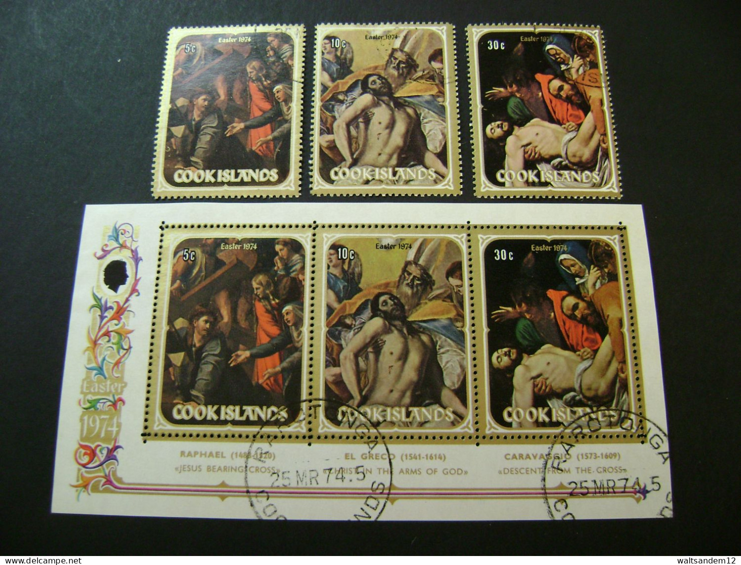 Cook Islands 1972 + 1973 + 1974 Easter Selection (SG Ms376, 424-6, Ms427, 461-3, Ms464) - Used [2 Images] - Islas Cook