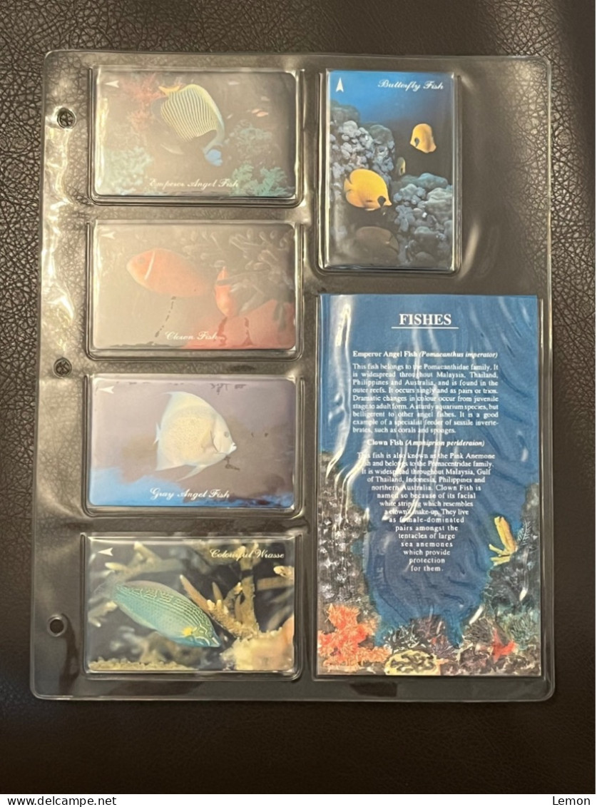Mint Singapore Telecom Singtel GPT Phonecard In Original Holder, Fishes, Set Of 5 Mint Cards(Including One $50 Card) - Singapour