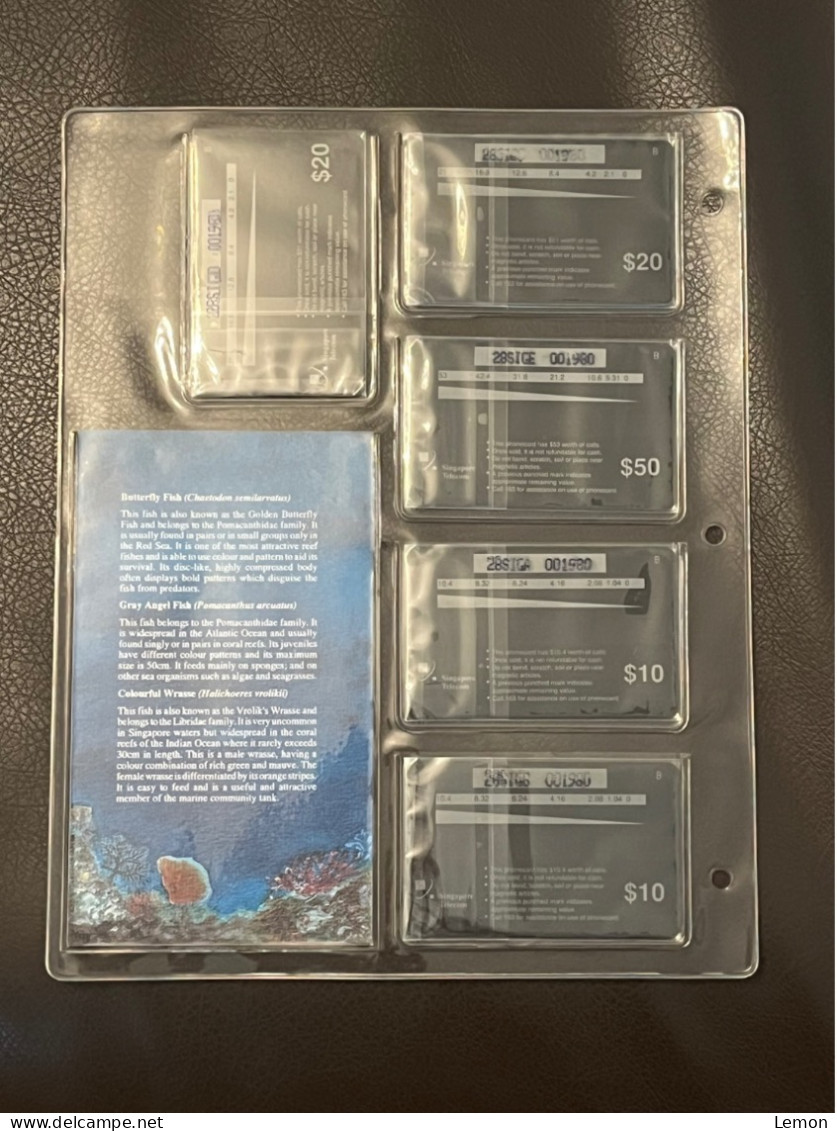 Mint Singapore Telecom Singtel GPT Phonecard In Original Holder, Fishes, Set Of 5 Mint Cards(Including One $50 Card) - Singapur