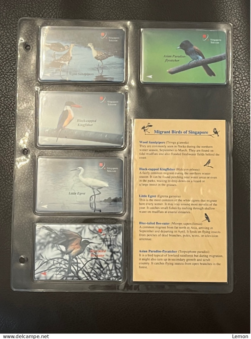 Mint Singapore Telecom Singtel GPT Phonecard In Original Holder,Migrant Bird,Set Of 5 Mint Cards(Including One $50 Card) - Singapur