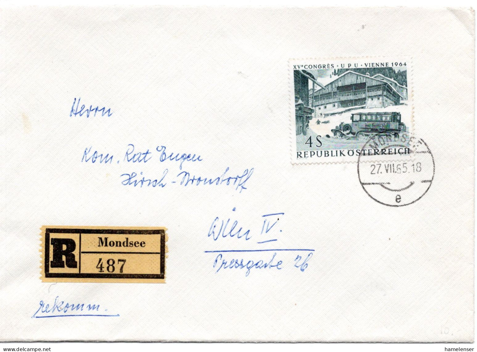 77150 - Österreich - 1965 - 4S UPU-Kongress EF A R-Bf MONDSEE -> Wien - UPU (Unione Postale Universale)