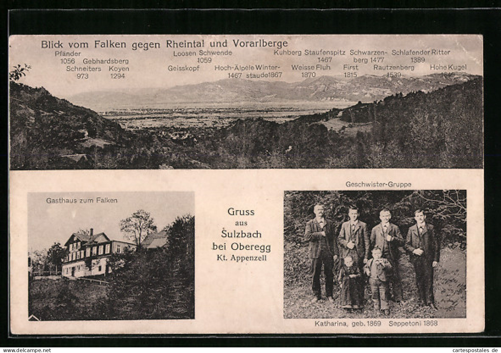 AK Sulzbach Bei Oberegg, Gasthaus Zum Falken, Geschwister-Gruppe, Blick Vom Falken  - Oberegg