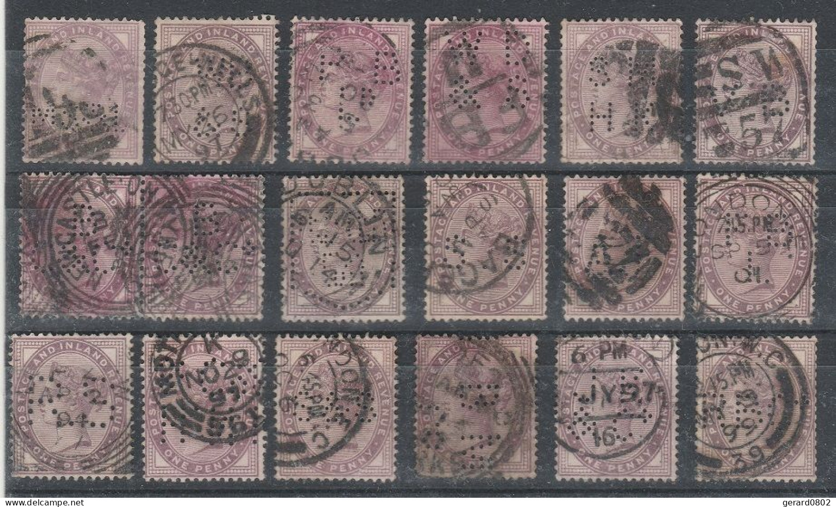 GB - PERFIN - PERFORE - Lot De 18 Timbres Perforés - Perforés