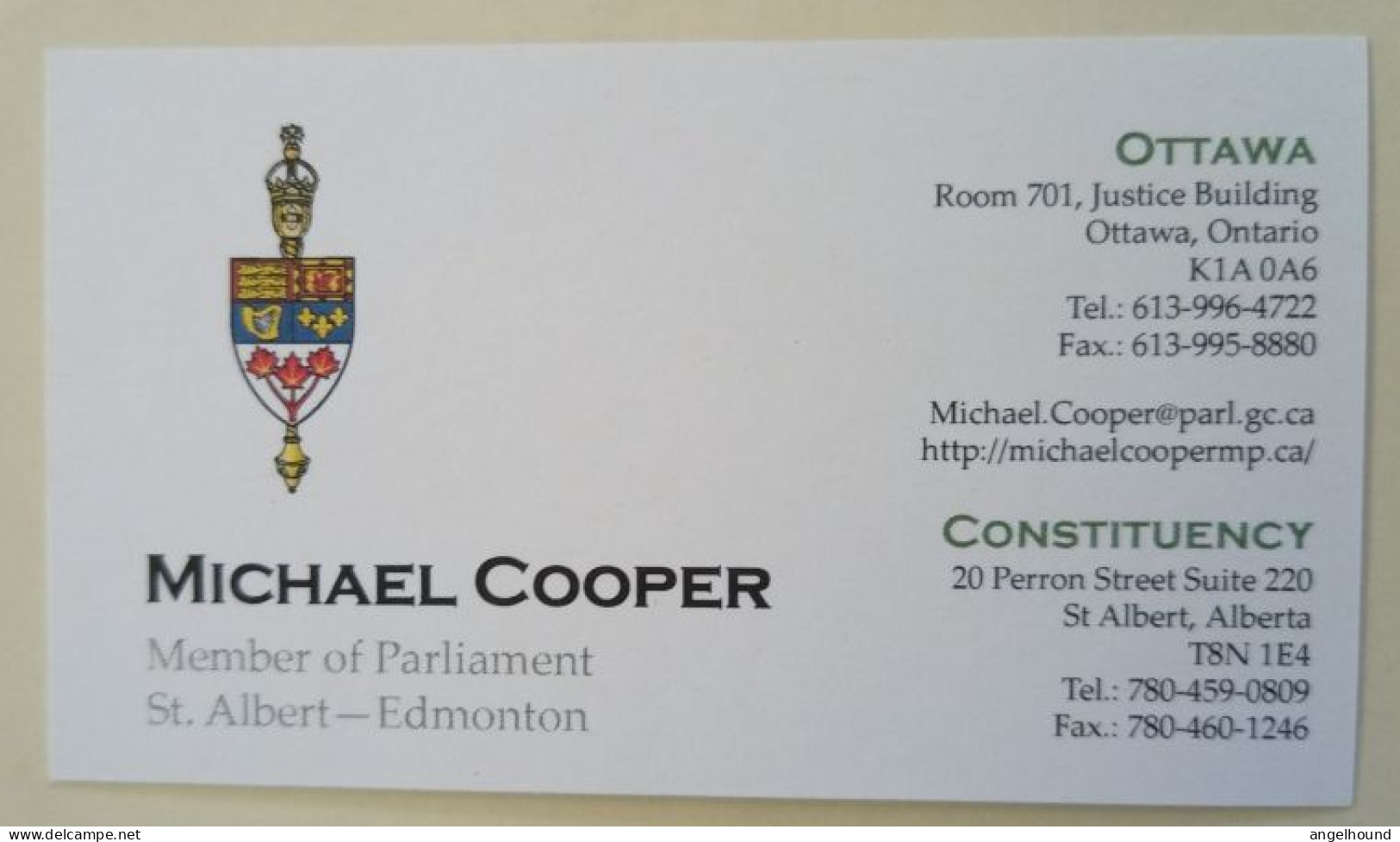 Michael Cooper - Politician , Member Of Parliament Edmonton Canada - Politiek & Militair