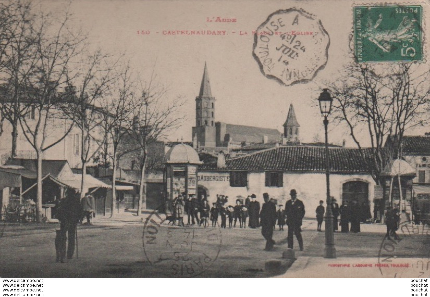 L19-11) CASTELNAUDARY (AUDE) LA PLACE ET L ' EGLISE - ANIMEE - HABITANTS - EN 1914 - Castelnaudary
