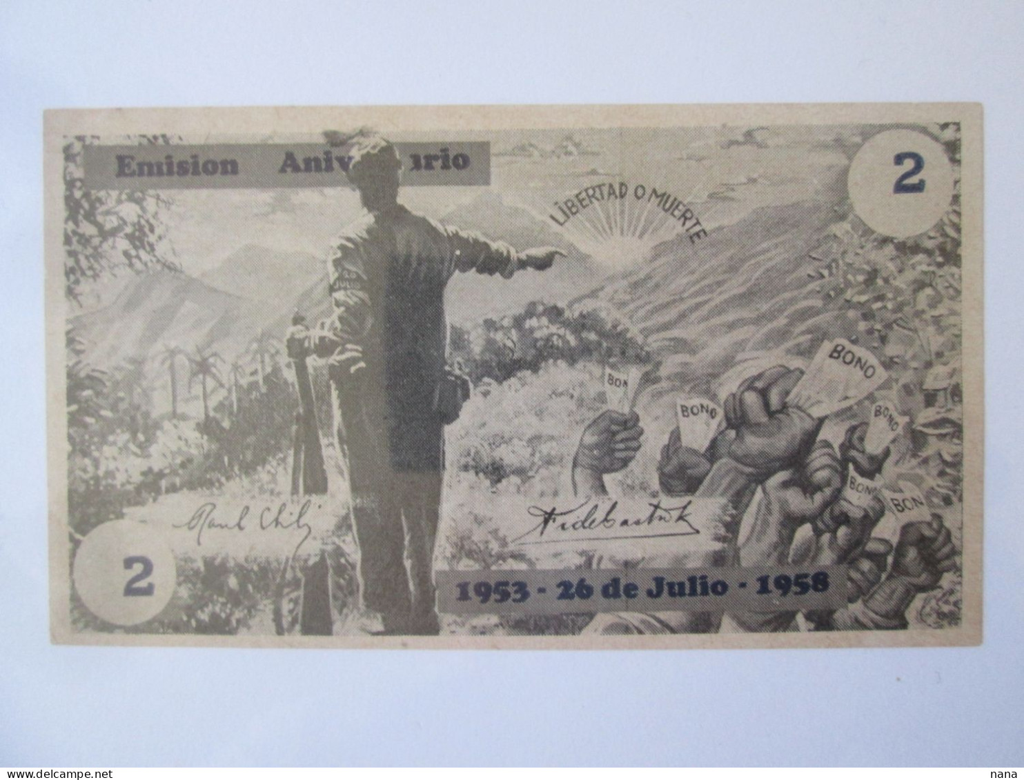 Cuba 2 Pesos 1958 Edition Anniversaire/anniversary Edition Banknote Fidel Castro Signature - Cuba