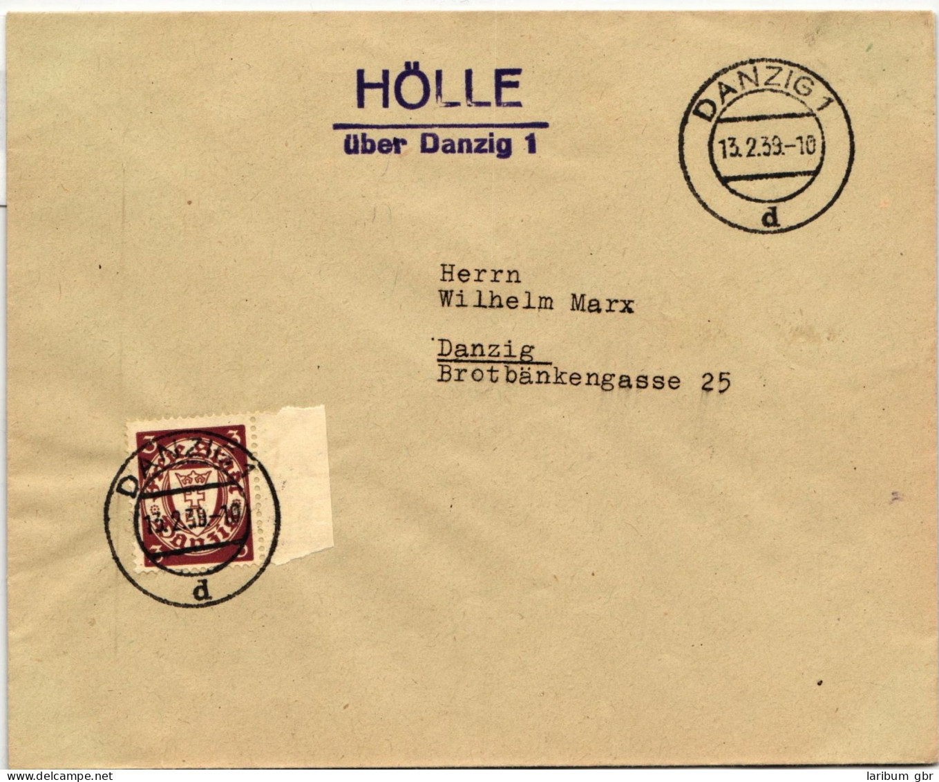 Danzig 216 Auf Brief Landpoststempel Hölle #JD080 - Cartas & Documentos