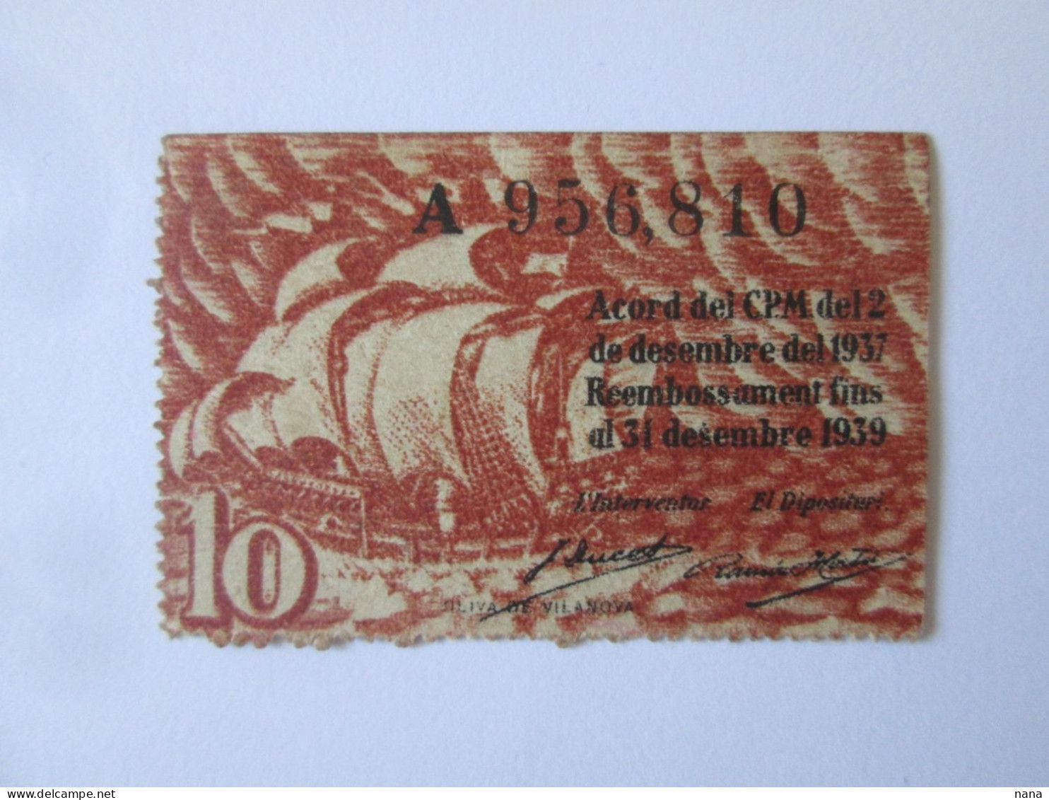 Espagne/Spain-Barcelona 10 Centimos 1937 UNC Banknote Civil War See Pictures - Other & Unclassified