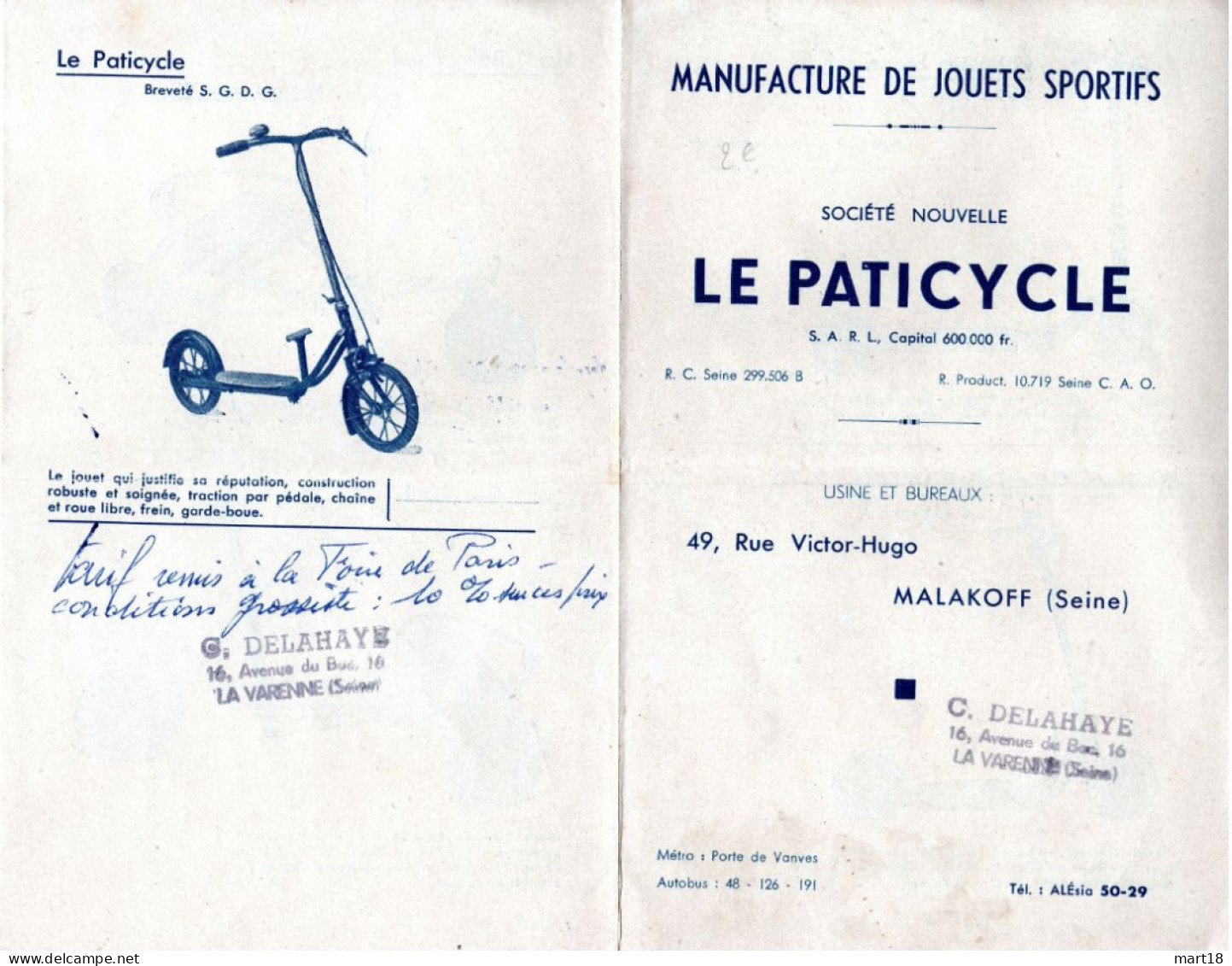 Pub Jouet - Le PATICYCLE - Patinette, Rameur, Trottinette - Années 1950 - - Jouets Anciens