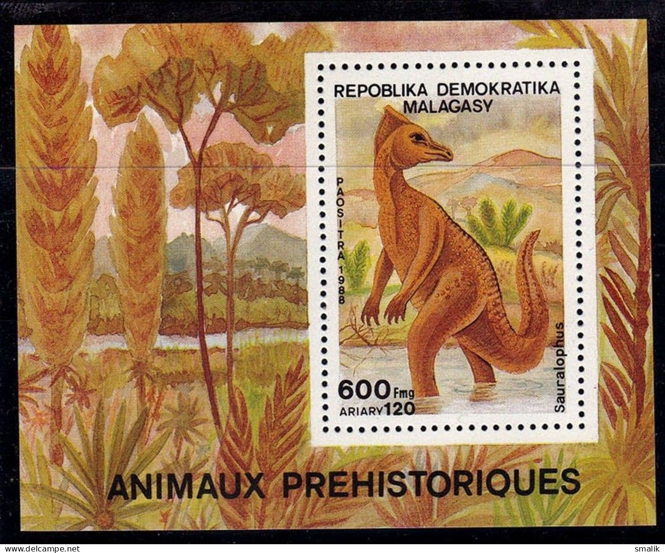 MALAGASY 1988 - DINOSAURS Pre Historic Animals, Miniature Sheet MNH - Madagascar (1960-...)