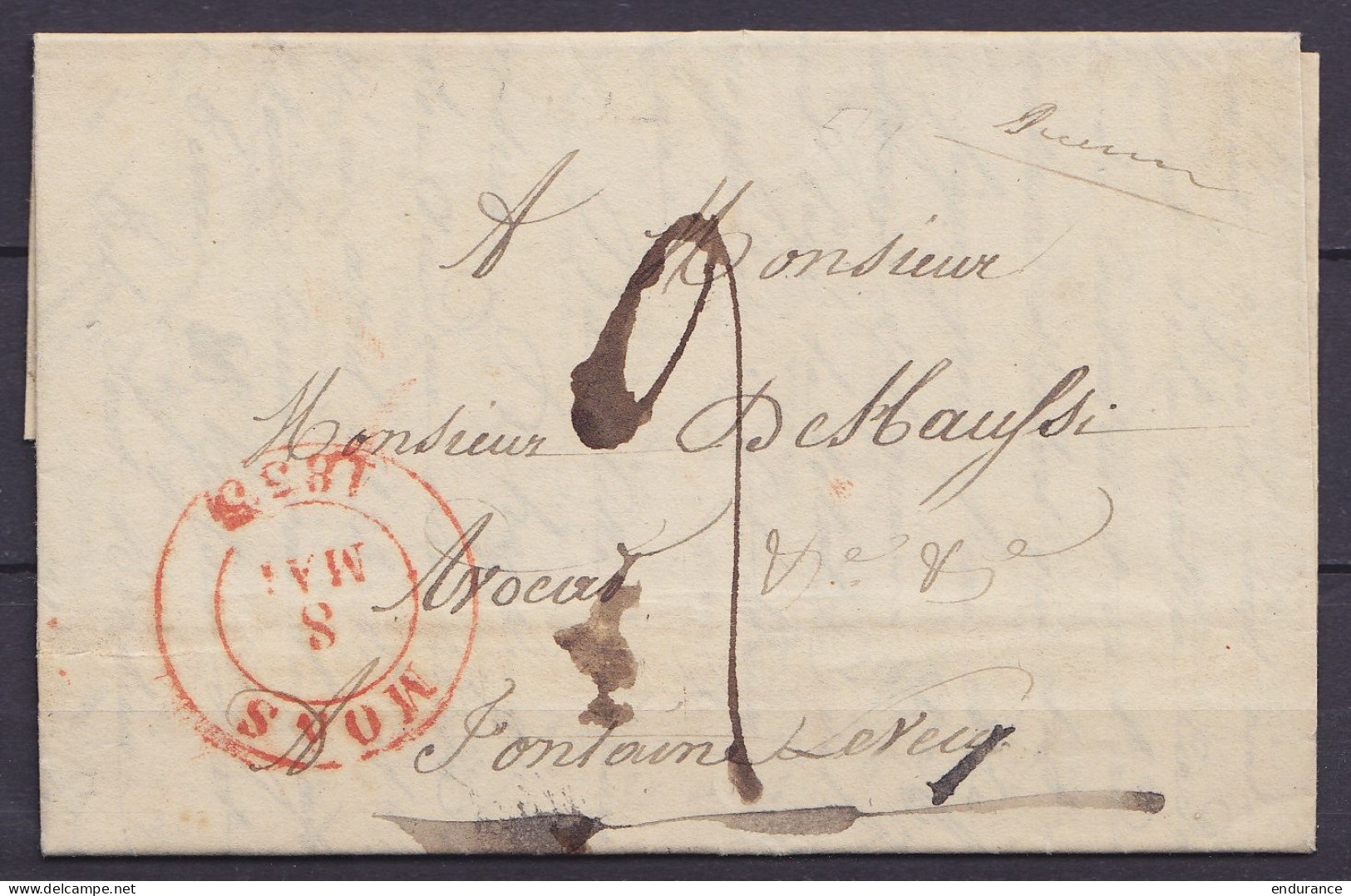 L. Datée 8 Mai 1835 De RANCE Càd MONS /8 MAI 1835 Pour FONTAINE L'EVEQUE - Port "2" - 1830-1849 (Belgica Independiente)