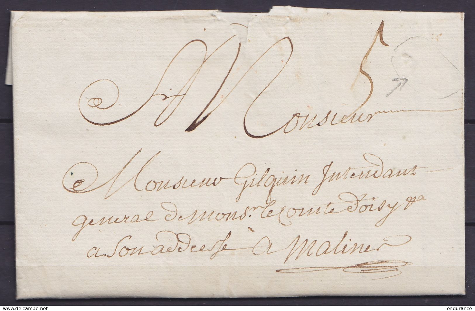 L. Datée 25 Juillet 1820 De NEUVE-EGLISE (Nieuwerkerken) Pour Comte D'Oisy à MALINES - Port "5" - Marque En Creux ? - 1815-1830 (Periodo Holandes)