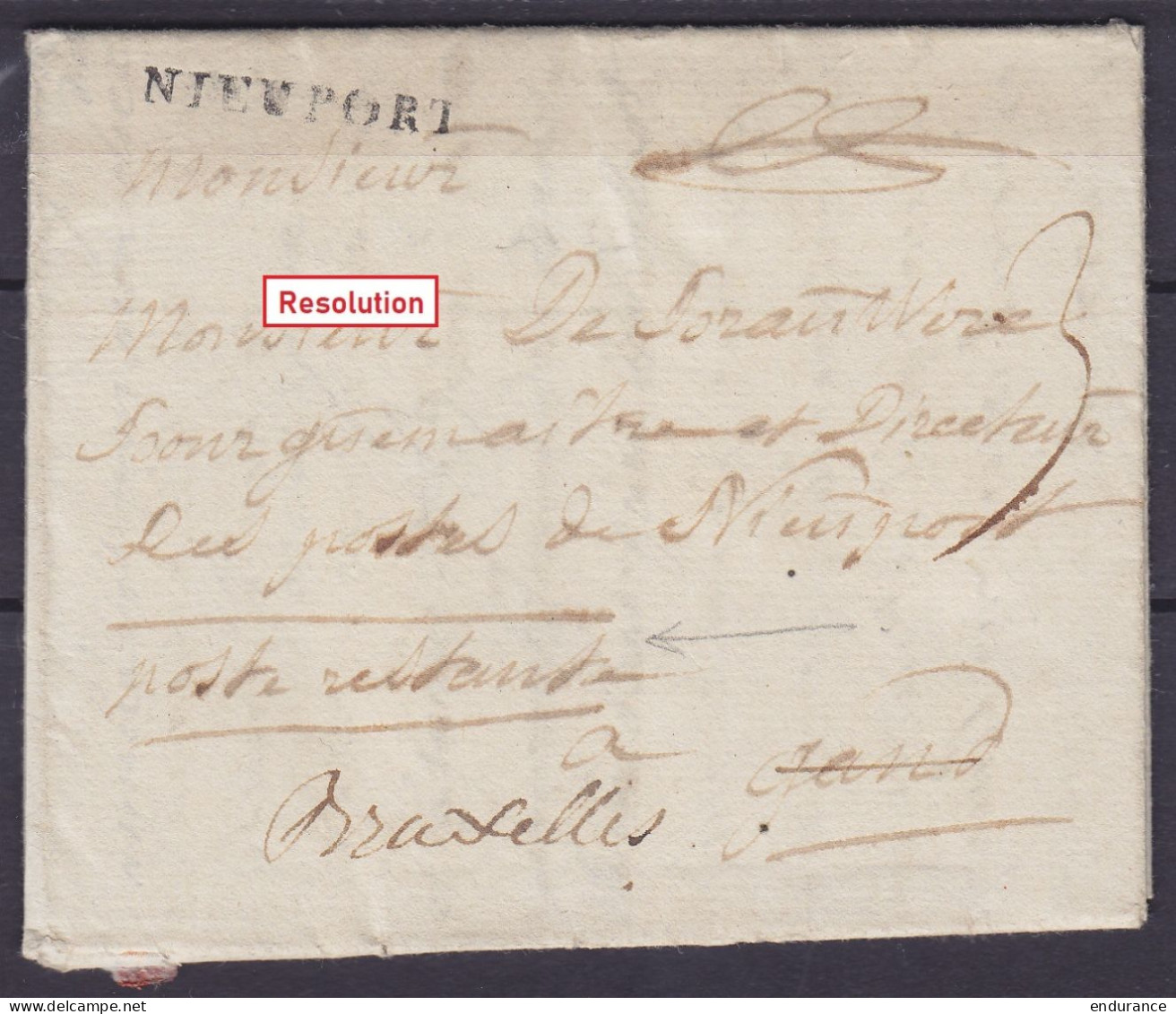 L. Datée 3 Février 1789 De NIEUPORT Pour Poste Restante à GAND Réexpédiée à BRUXELLES - Petiet Griffe "NIEUPORT" - 1714-1794 (Paesi Bassi Austriaci)