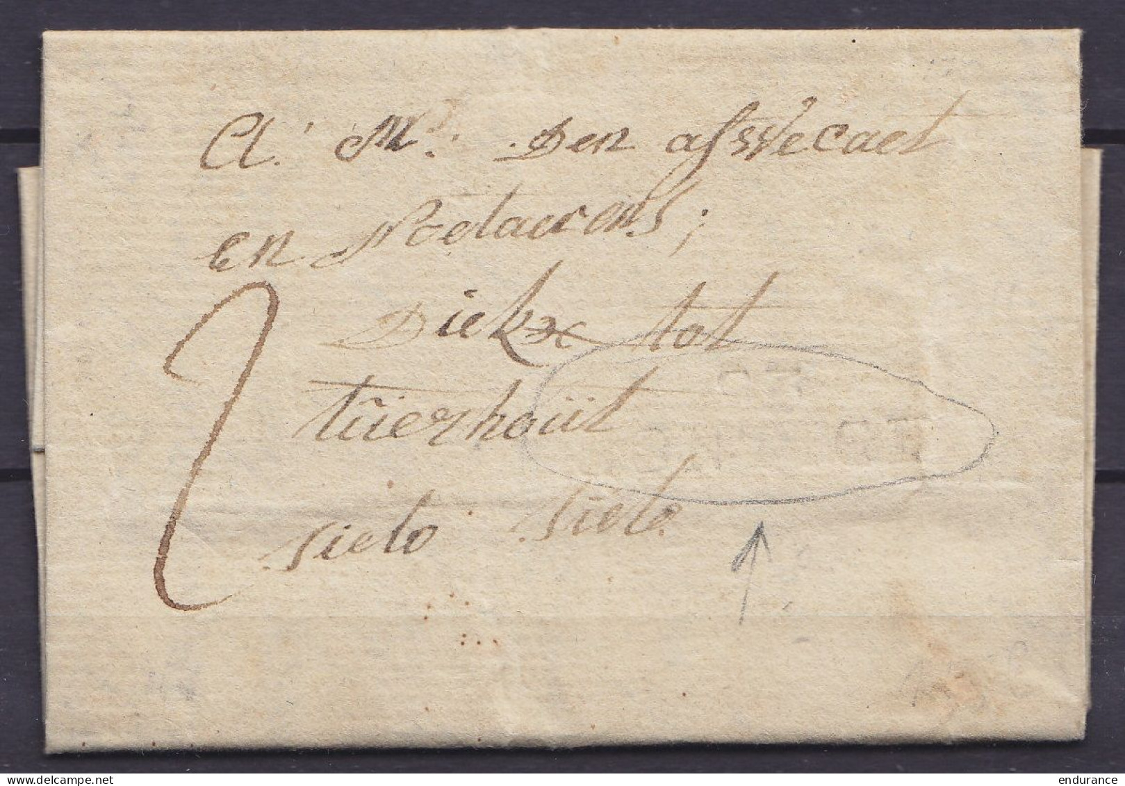 L. Datée 7 Août 1807 De CONTIQ (Kontich) Pour TÛRHOÜT (Torhout) - Griffe (en Creux) "93/ CONTICH" - Man. "sieto Sieto" ( - 1794-1814 (Periodo Frances)
