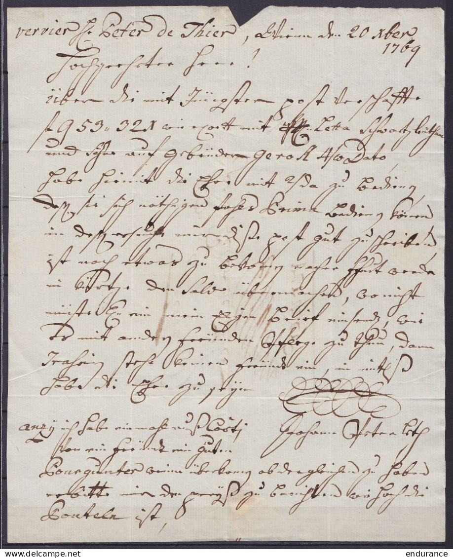 L. Datée 20 Octobre 1769 De VIENNE Pour VERVIERS - Port "2" - 1714-1794 (Oesterreichische Niederlande)