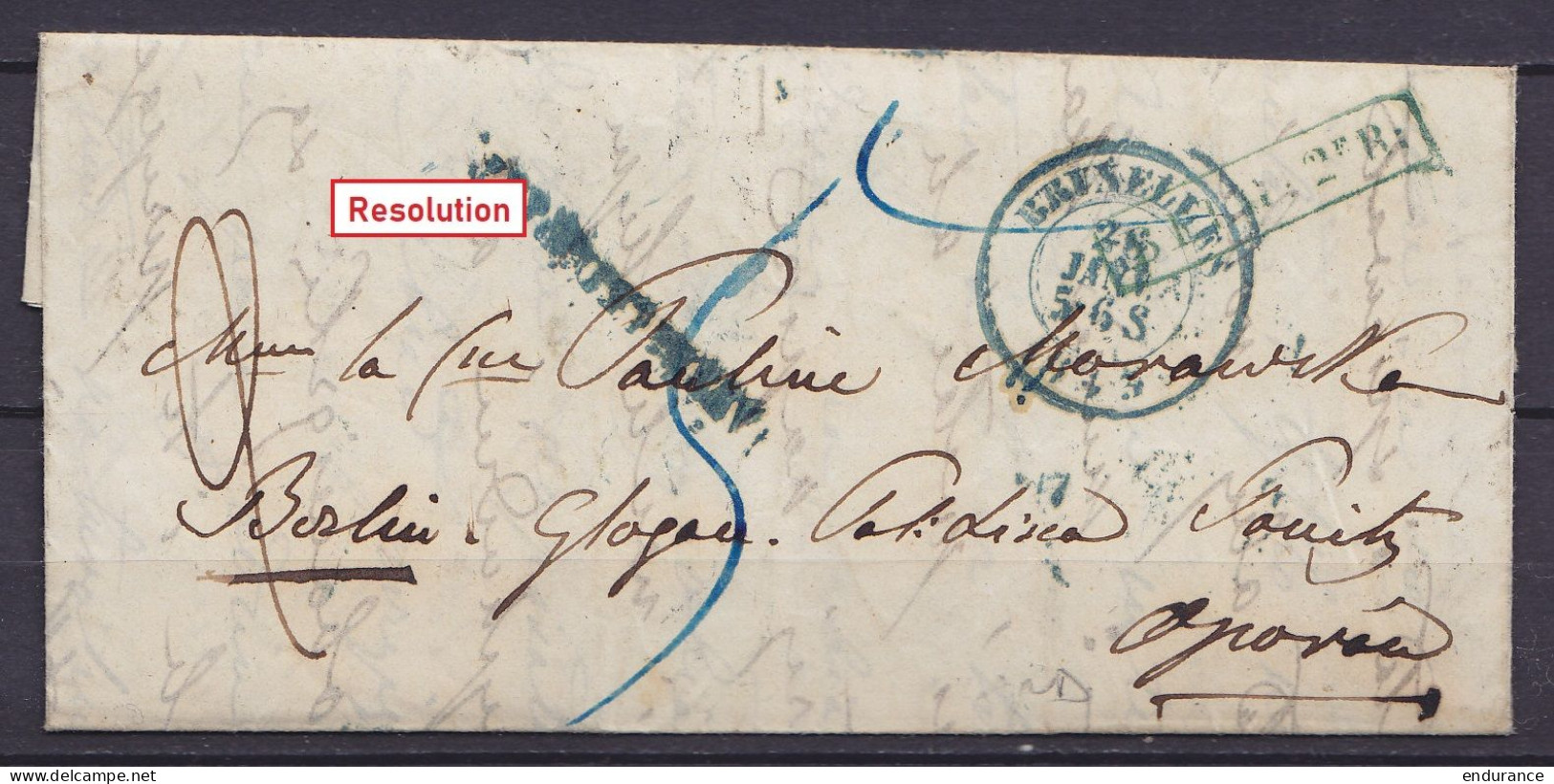 L. Càd BRUXELLES /26 JANV 1853 Pour BERLIN - Griffes [BELG.2e R] + "APRES LE DEPART" (au Dos: Càd BRUXELLES + Ambulant V - 1851-1857 Medallions (6/8)