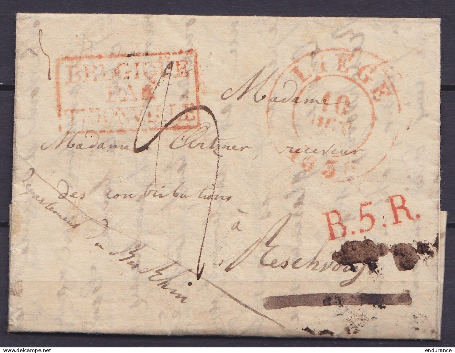 L. Datée 8 Octobre 1835 Càd LIEGE /10 DEC 1835 Pour RESCH…? (voir Scans) - Griffes "B.5.R." & [BELGIQUE PAR THIONVILLE]  - 1830-1849 (Belgica Independiente)