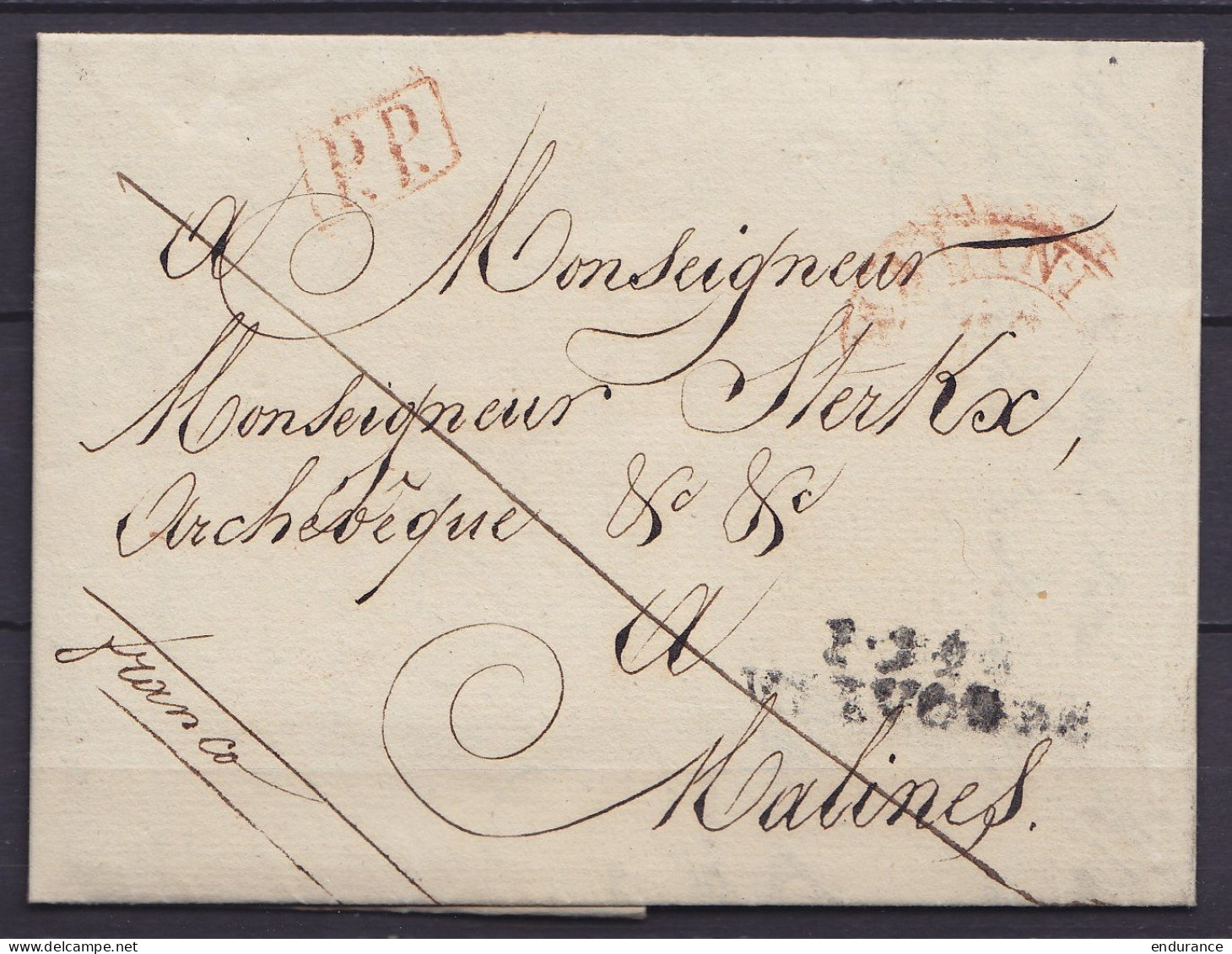 L. Datée 26 Avril 1834 De GRIMBERGEN Franchise Pour Archevêque De MALINES - Griffes "P 94 P/ VILVORDE" & [P.P.] - Man "f - 1830-1849 (Belgica Independiente)