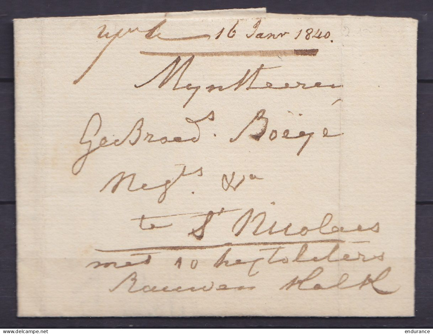 L. Datée 2 Décembre 1839 De TEMSCHE (Tamise) Pour ST-NICOLAS - Man. "met 10 … ?" - 1830-1849 (Belgica Independiente)