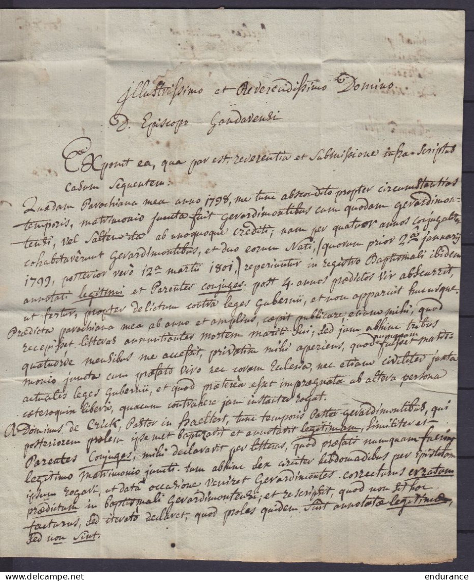 L. (en Latin) Datée Janvier 1807 De MOERBEKE Pour Evêque De GAND "dans Son Palais" - "franco" - Griffe "P 92 P/ GRAMMONT - 1794-1814 (Periodo Francese)