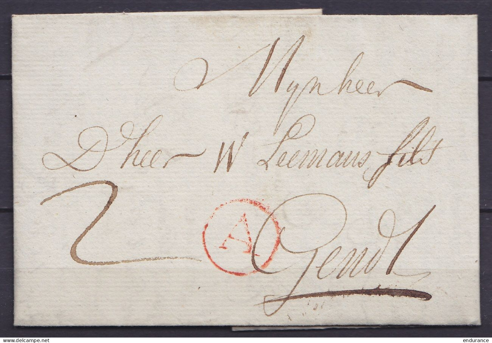 L. Datée 3 Mars 1785 De ANVERS Pour GENDT (Gand) - Cachet Rond Rouge (A) (Anvers) - Port "2" - 1714-1794 (Paises Bajos Austriacos)