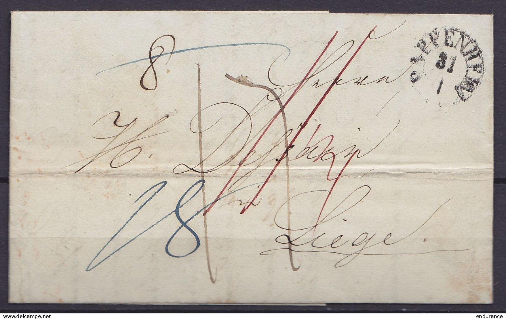 L. Datée 30 Janvier 1842 De SOLNHOFEN Càd "PAPPENHEIM /31 1" Pour LIEGE - Diverses Bonifications (au Dos: Càd Passage "A - 1830-1849 (Belgique Indépendante)