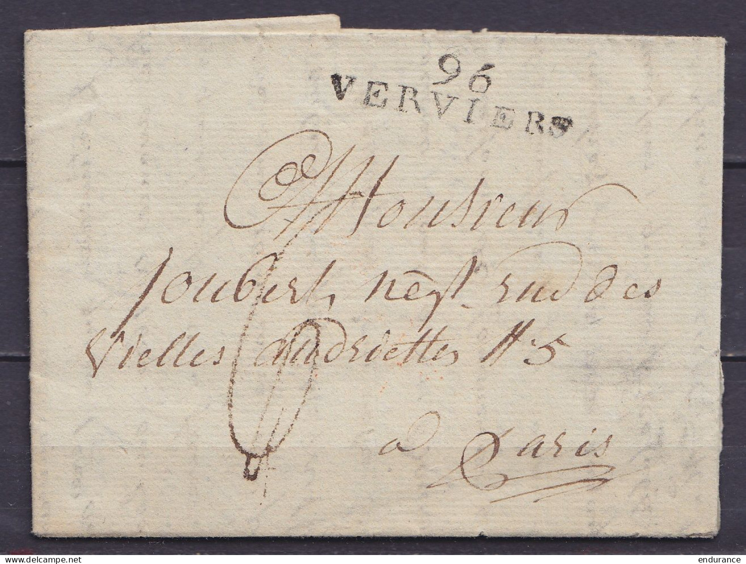 L. Datée 21 Novembre 1805 De DOLHAIN Pour PARIS - Griffe "96/ VERVIERS" - Port "6" (au Dos: Cachet Date "Fre / 5 An 14"  - 1794-1814 (Période Française)