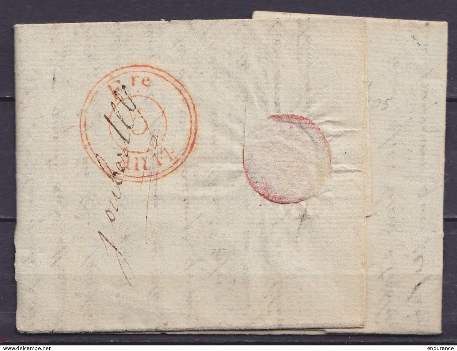 L. Datée 21 Novembre 1805 De DOLHAIN Pour PARIS - Griffe "96/ VERVIERS" - Port "6" (au Dos: Cachet Date "Fre / 5 An 14"  - 1794-1814 (Periodo Frances)