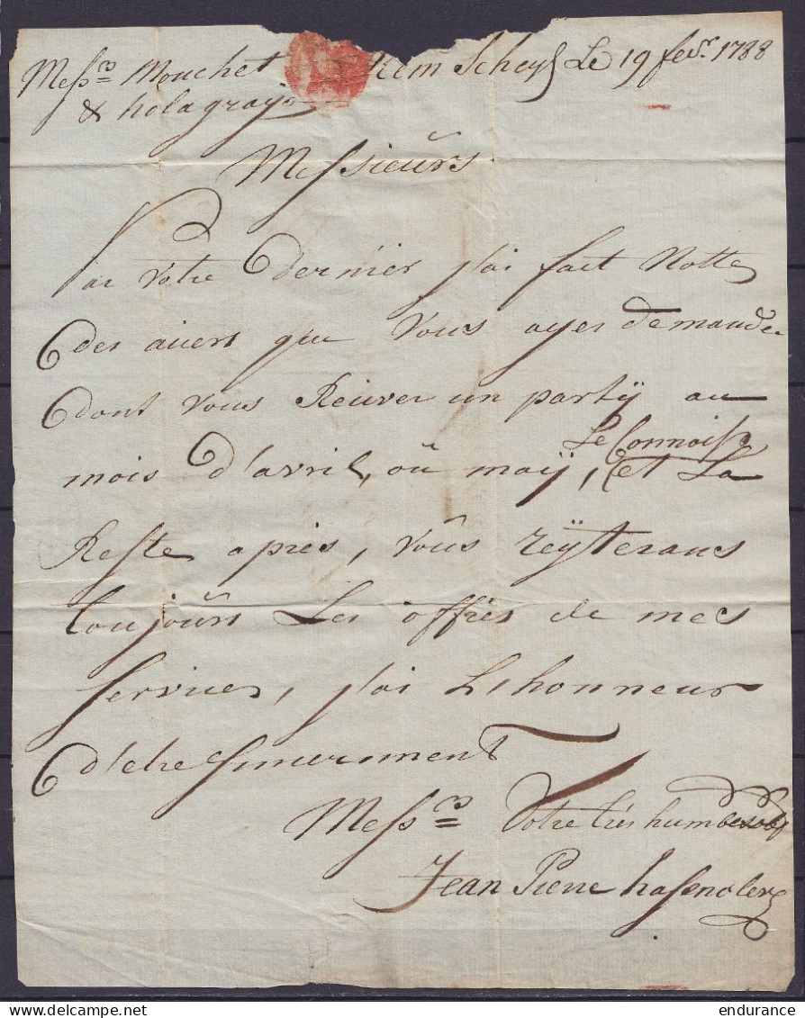 L. Datée 19 Février 1788 De REMSCHEYDT (Remscheid) Pour BOURDEAUX (Bordeaux) "pro Düsseldorf" - Griffe "MASEYCK" & Man.  - 1714-1794 (Pays-Bas Autrichiens)