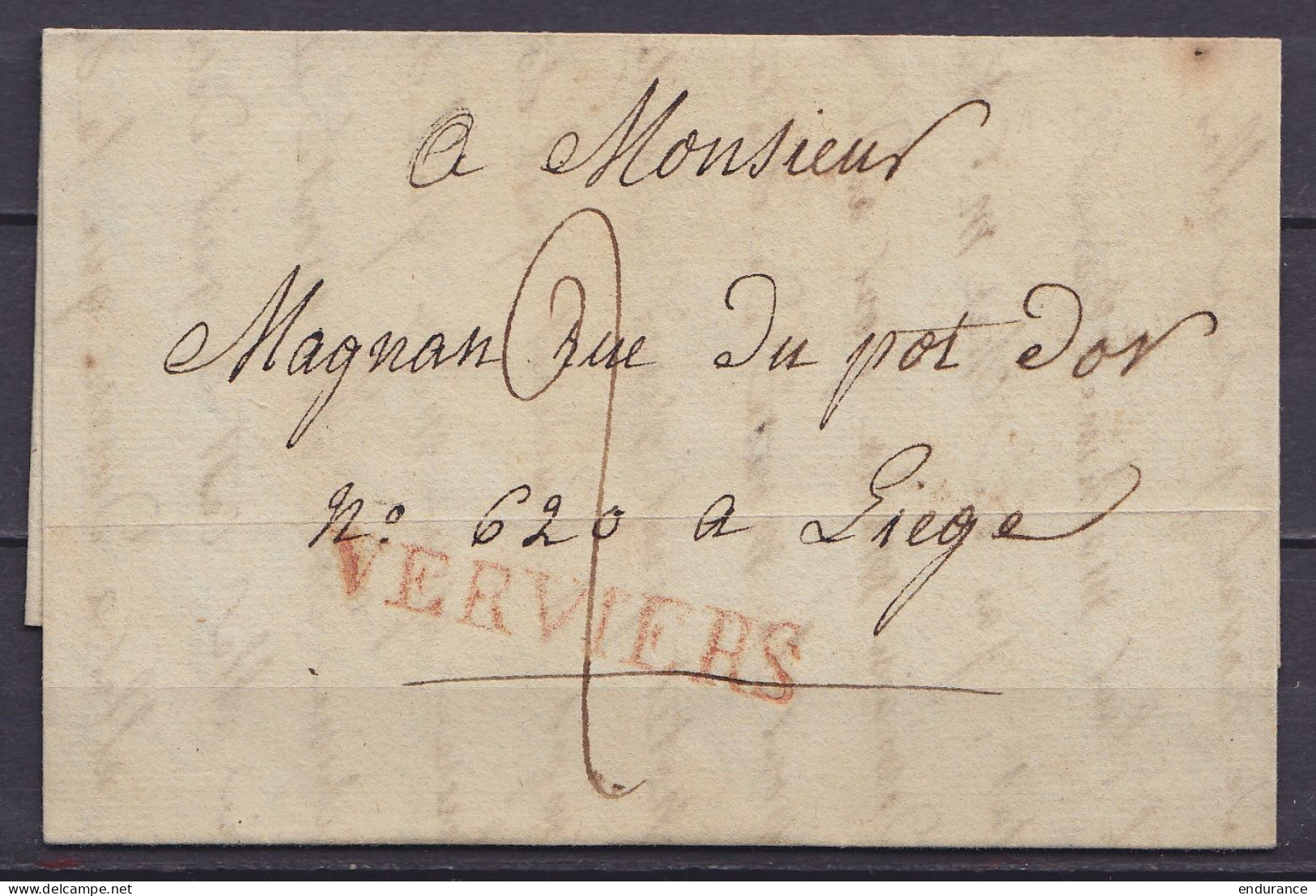 L. Datée 19 Avril 1824 De VERVIERS Pour LIEGE - Port "2" - 1815-1830 (Periodo Olandese)