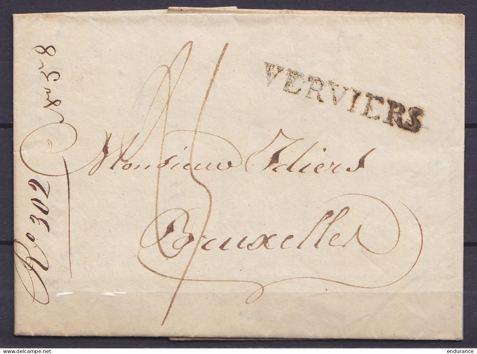 L. Datée 6 Septembre 1828 De VERVIERS Pour BRUXELLES - Recommandée Payé En Numéraire - Griffe "VERVIERS" - Port "25" - 1815-1830 (Période Hollandaise)