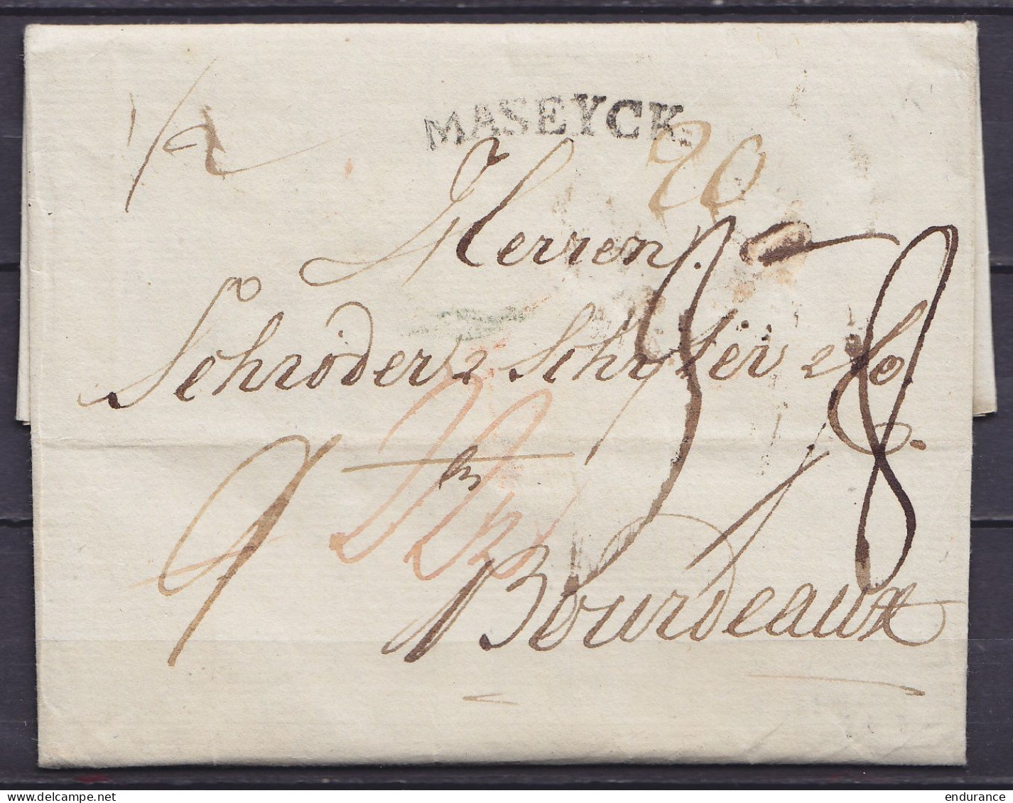 L. Datée 24 Février 1790 De KONIGSBERG Pour BOURDEAUX (Bordeaux) - Griffe "MASEYCK" - Ports Divers - 1714-1794 (Pays-Bas Autrichiens)