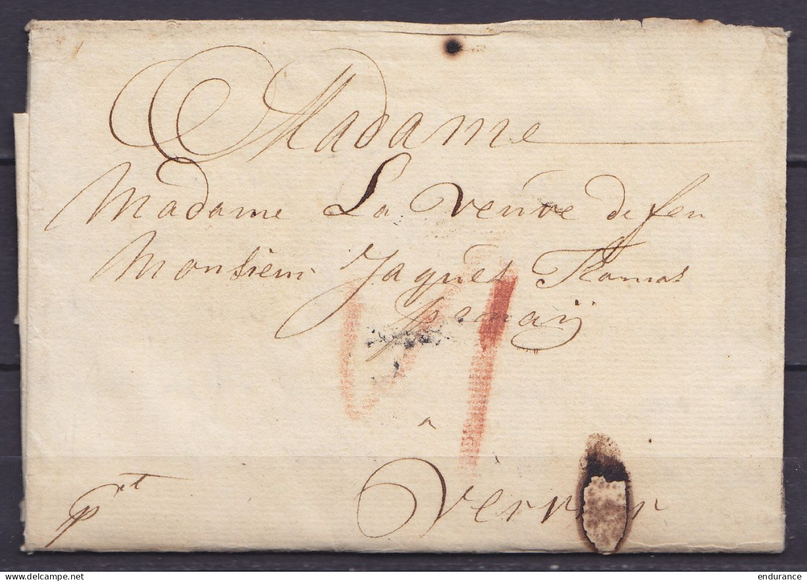 L. Datée 6 Décembre 1729 De AMSTERDAM Pour VERVIERS - Port "VI" à La Craie Rouge - 1714-1794 (Austrian Netherlands)
