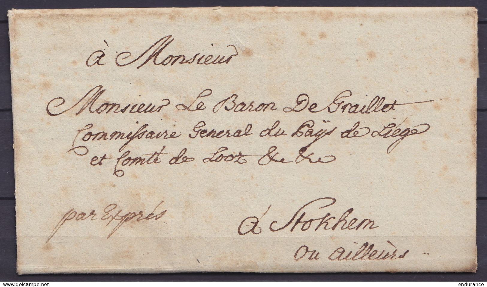 L. Datée 26 Novembre 1789 De MAESEYCK "par Exprès" Pour Baron De Graillet à STOKHEM Ou Ailleurs :-) - 1714-1794 (Paesi Bassi Austriaci)